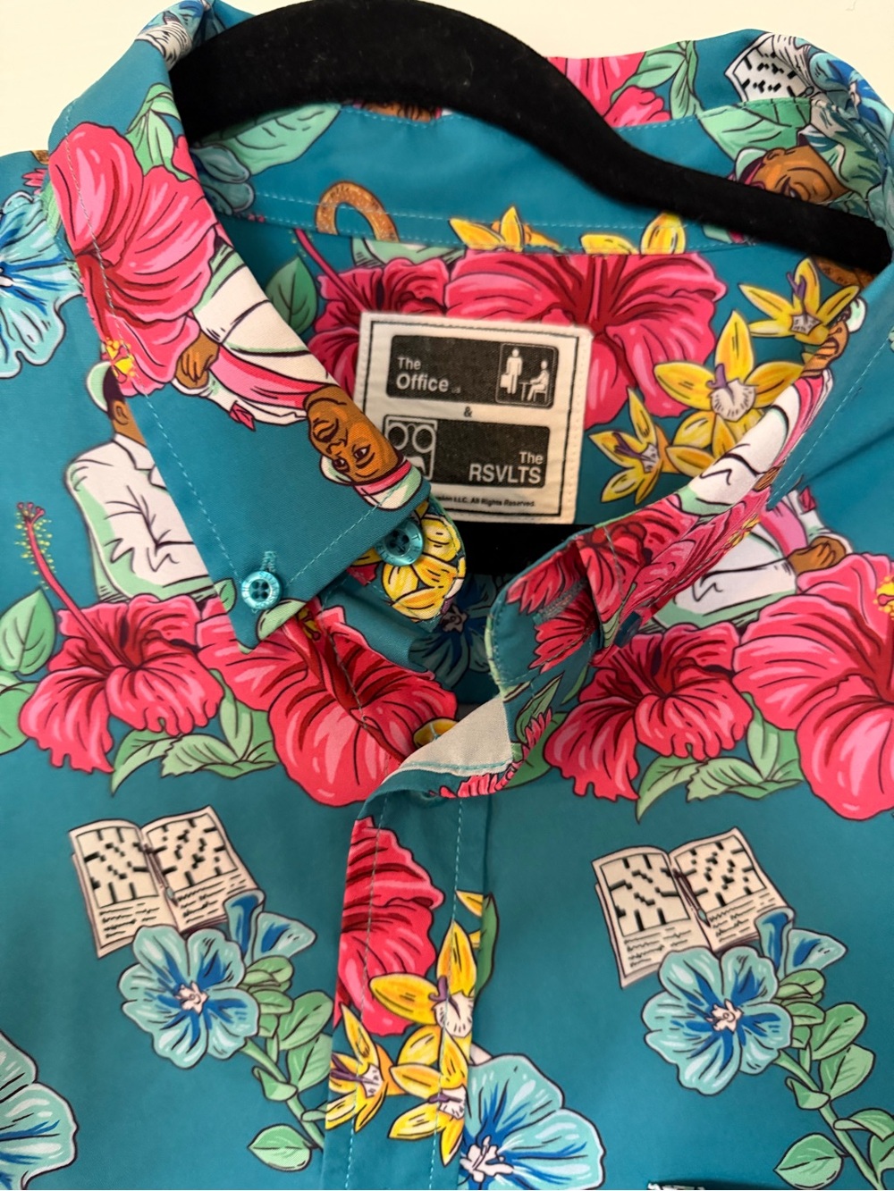 RSVLTS Teal Floral Short-Sleeve Button-Up Shirt with Pink & Yellow Accents